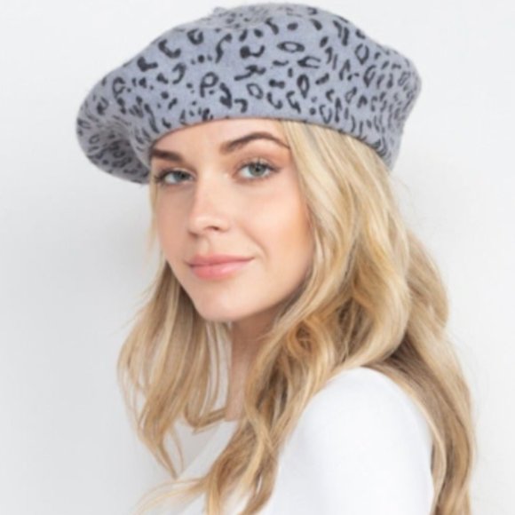 Gray Leopard Beret Hat NWT - Picture 2 of 6